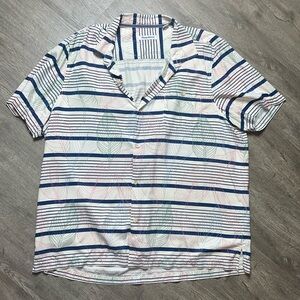 Tommy Bahama 100% Silk Leaf Stripe Button Down Short‎ Sleeve Shirt